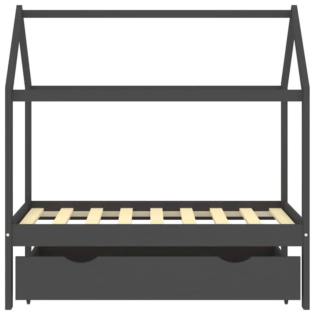 Cama p/ crianças c/ gaveta 70x140 cm pinho maciço cinza-escuro