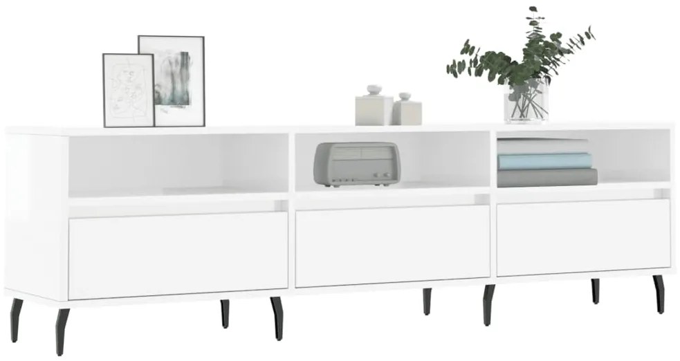 Móvel p/ TV 150x30x44,5 cm derivados madeira branco brilhante