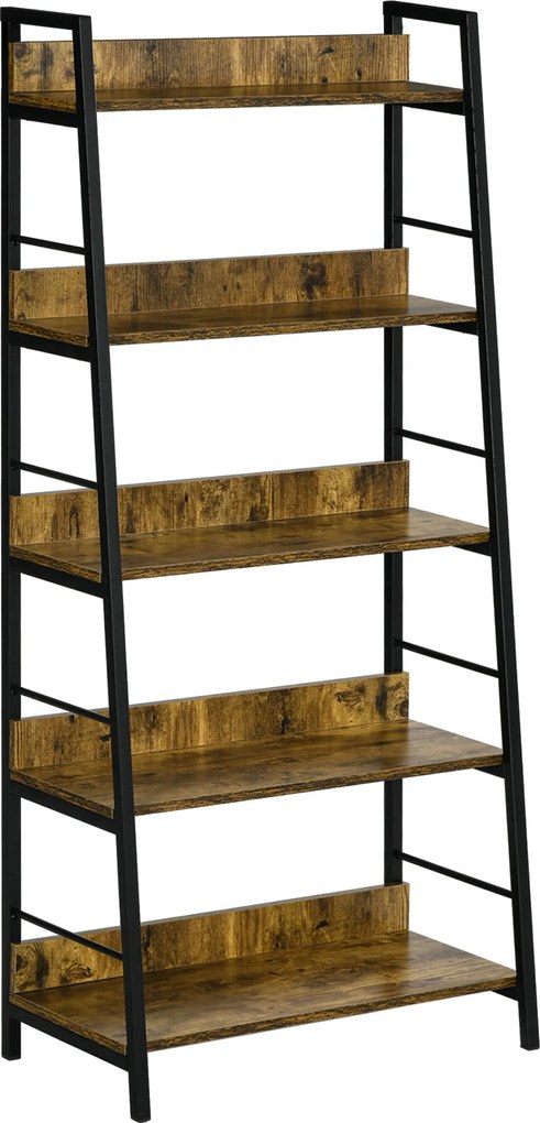 HOMCOM Estante Estilo Industrial Inclinada 5 Prateleiras 70x35x150 cm Castanho | Aosom Portugal