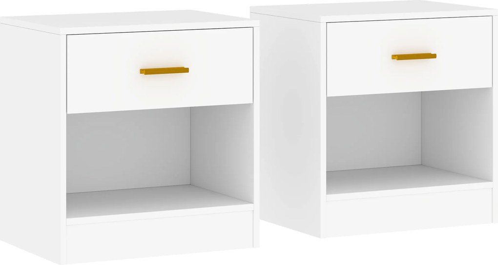 HOMCOM Conjunto com 2 Mesas de Cabeceira Mesa de Noite com 2 Gavetas e Prateleiras Abertas Estilo Moderno 39x28x41 cm Branco | Aosom Portugal