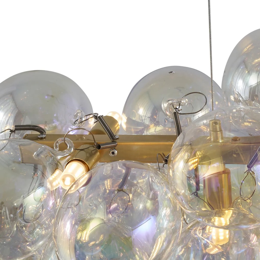 Candeeiro suspenso de design dourado com vidro arco-íris 8 luzes - Uvas Design