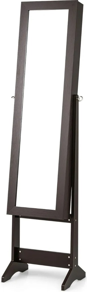 Armário para joias com espelho de corpo inteiro 35 x 30 x 144 cm e 3 ângulos ajustáveis Organizador de joias 2 em 1 Castanho
