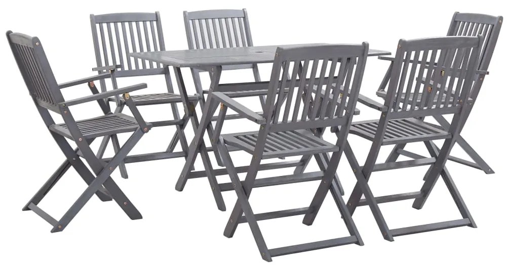 278922 vidaXL 7 pcs conjunto de jantar jardim madeira acácia maciça cinzento