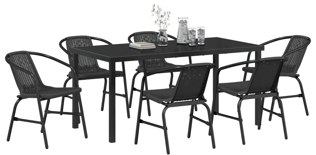 Conjunto de Jantar Jardim 7 Peças Vime Plástico Preto