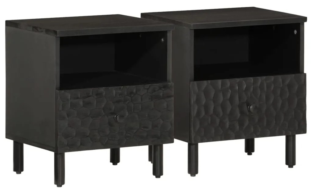 vidaXL Mesas de cabeceira 2 pcs 40x33x46 cm mangueira maciça preto