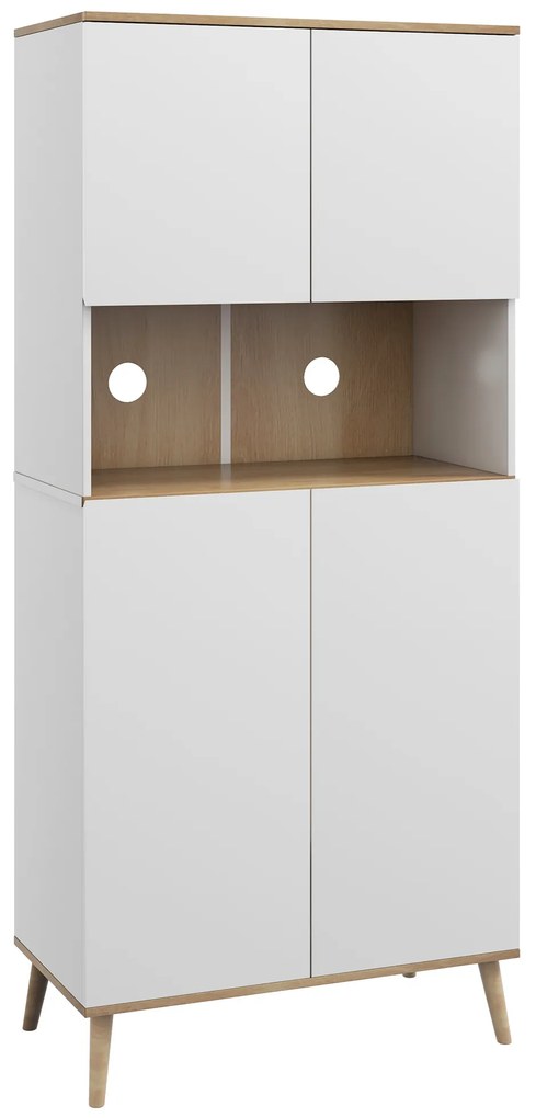 HOMCOM Armário Multiusos Alto com 4 Portas Bancada para Micro-Ondas Prateleiras Ajustáveis 80x40x178 cm Branco | Aosom Portugal