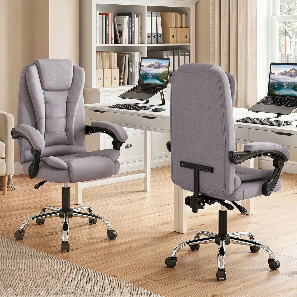 Cadeira de Escritório Ergonómica, 66 x 59-98 x 108-118 cm, Reclinável de 90° a 135°, Cinzento