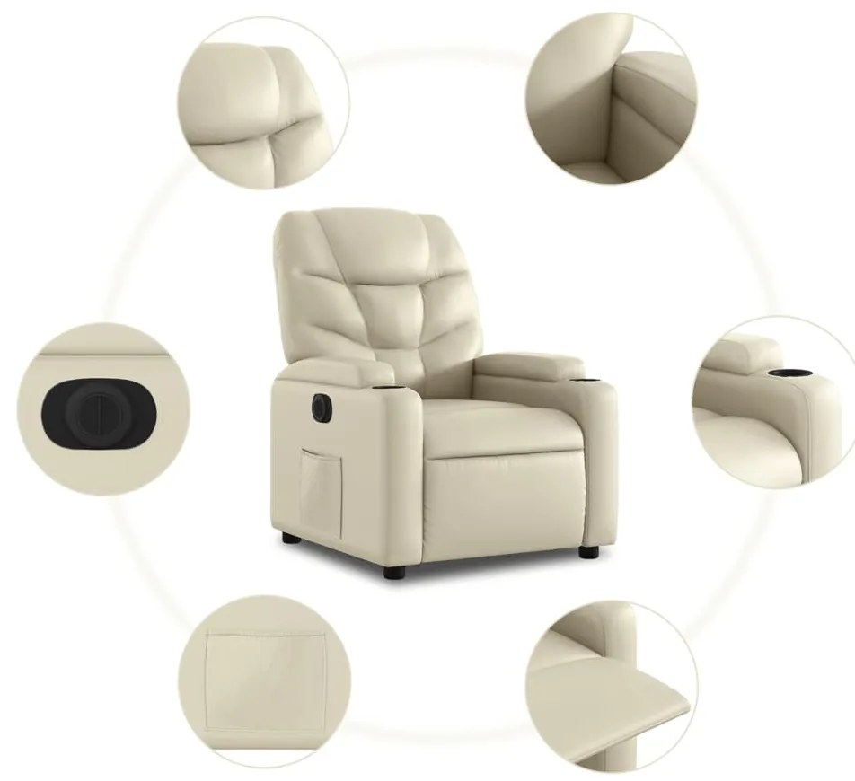 Poltrona reclinável elevatória elétrica couro artificial creme