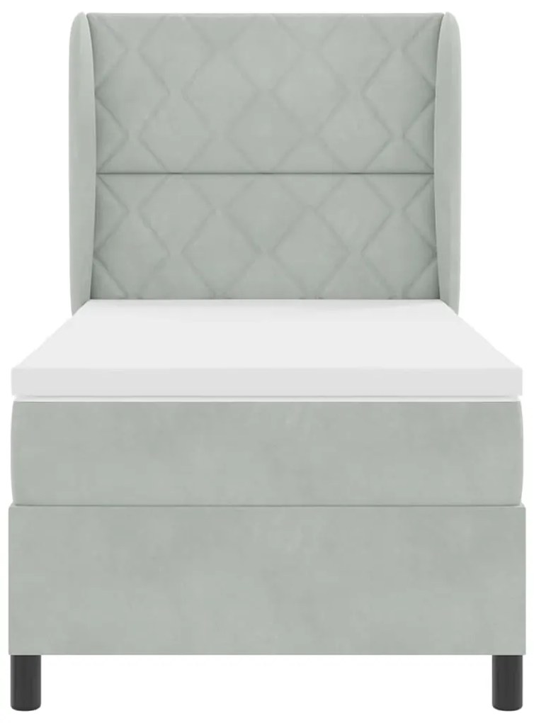 Cama com Estrado e Colchão Cinza Claro 90x200 cm em Veludo