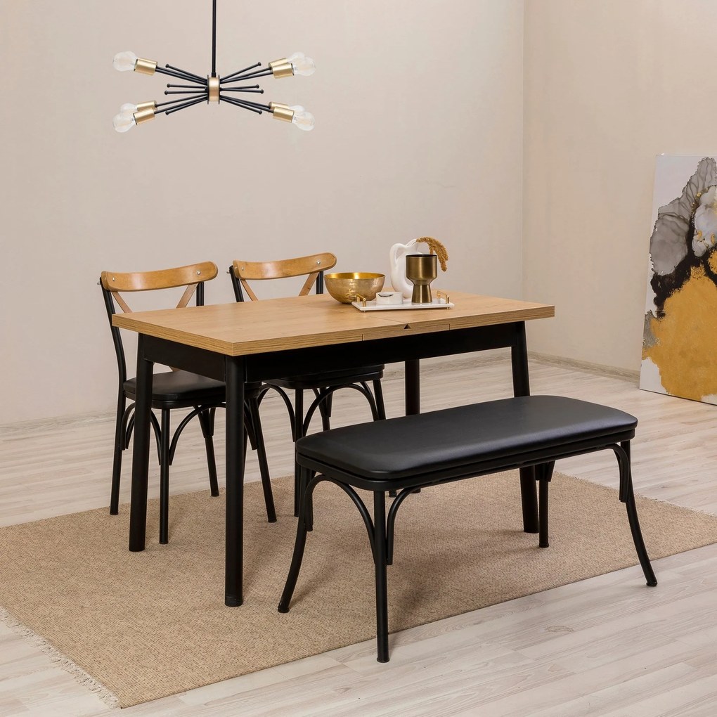 Conjunto Mesa de Jantar Extensível e Cadeiras Oliver – Preto – Mesa 12