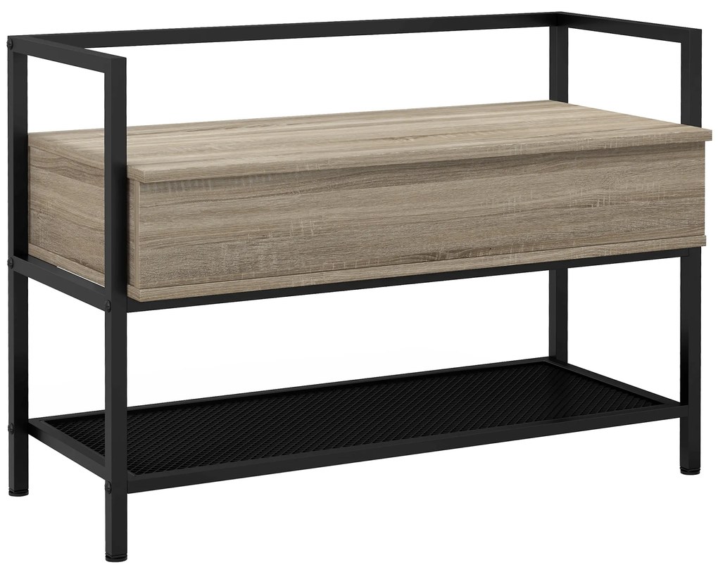 HOMCOM Banco Sapateira com Compartimento Oculto 84x39,5x61 cm Preto e Madeira | Aosom Portugal