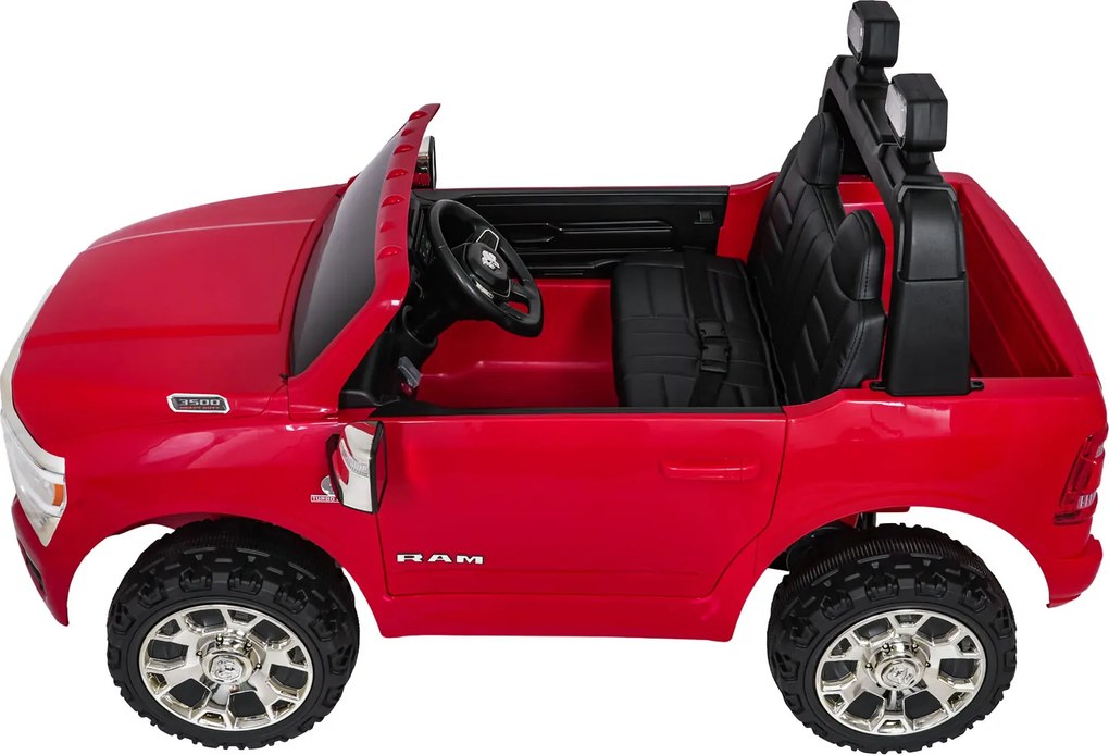 Jipe elétrico para Crianças 24V RAM 3500 Rodas de espuma EVA, assento Couro ecológico Vermelho