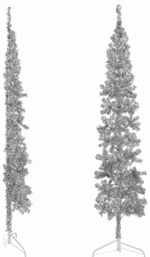 Meia árvore de Natal fina com suporte 210 cm prateado