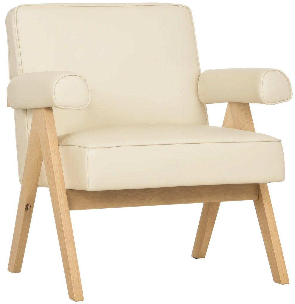 HOMCOM Poltrona Sala de Estar Poltrona Nórdica Poltrona Estofada em PU com Apoio para os Braços 73x70x80 cm Creme | Aosom Portugal