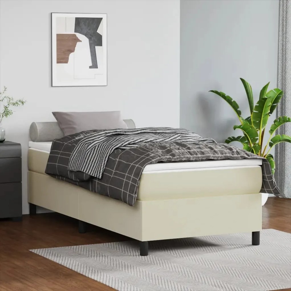 vidaXL Estrutura de cama com molas 90x200 cm couro artificial cor creme