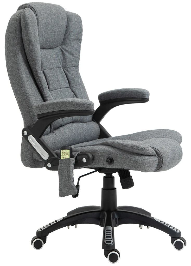 Vinsetto Cadeira Escritório de Massagem 6 Pontos de Massagem Reclinável até 130° com Função de Aquecimento 68x72x110-120 cm Cinza | Aosom Portugal