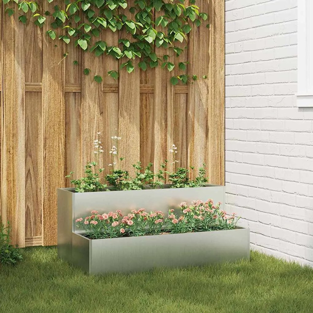 vidaXL Vaso de Jardim Prateado 100 x 60 x 45 cm Aço galvanizado