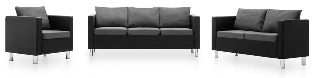 Conjunto de sofás couro artificial 3 pcs preto e cinzento claro
