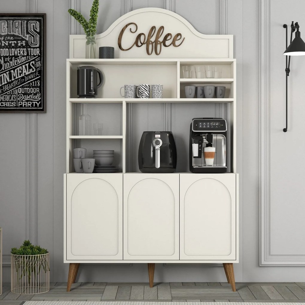 Armário de Cozinha/Sala "Caffè" - Creme e Nogueira - 120x202x35cm - D