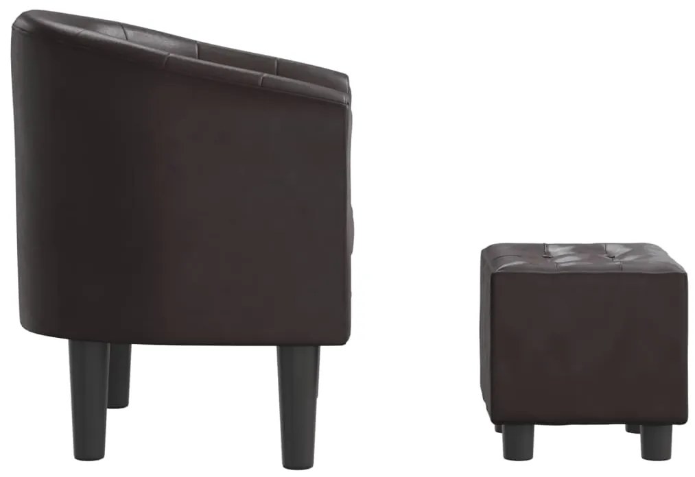Poltrona com apoio de pés couro artificial castanho