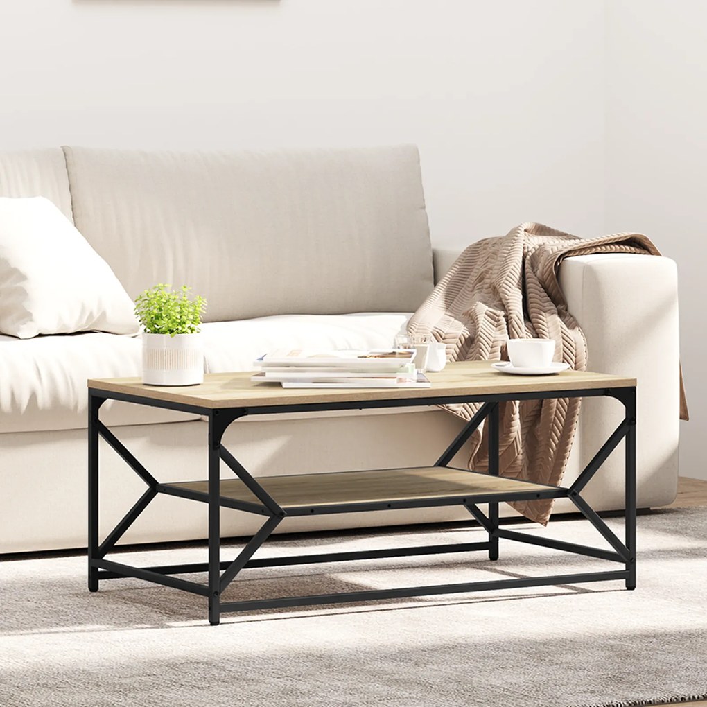 vidaXL Mesa de Centro com Prateleira Carvalho Sonoma 90x50x40 cm Derivados de Madeira