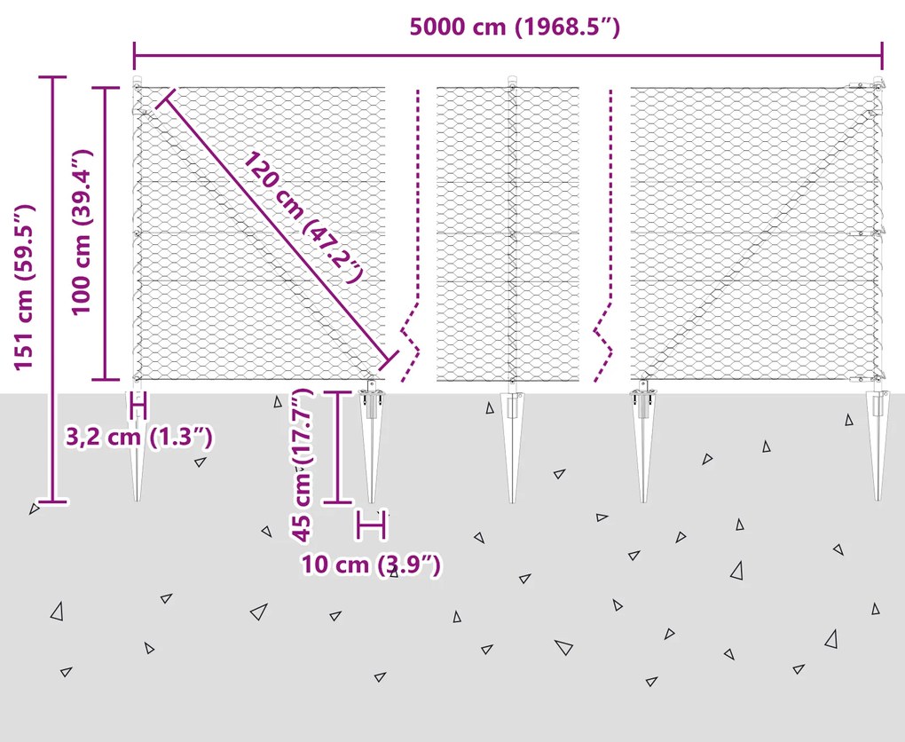 Cerca Hexagonal vidaXL Cinza 1x50 m Aço