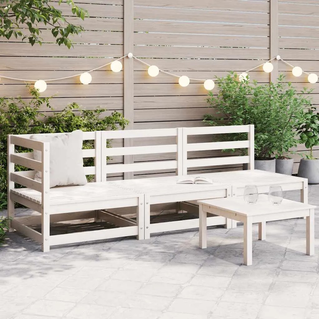 vidaXL 3 pcs conjunto lounge de jardim pinho maciço branco