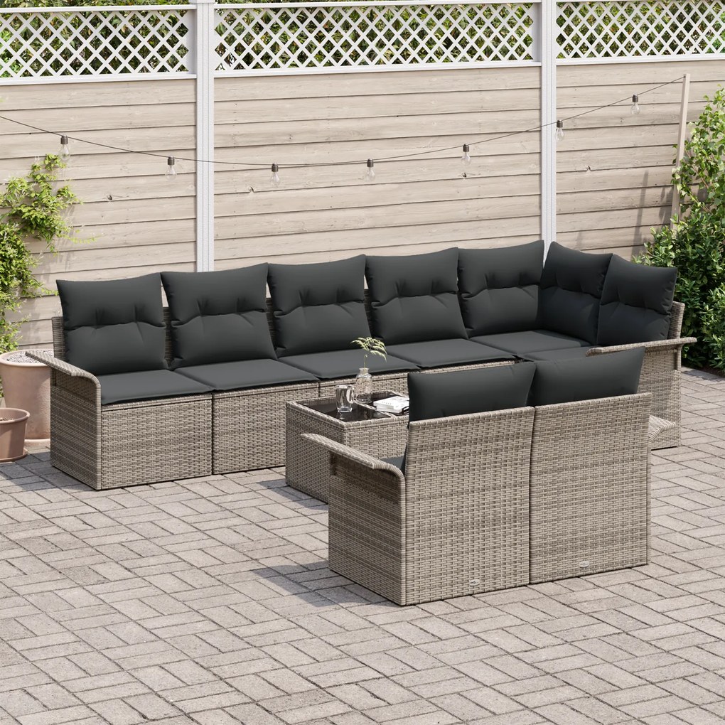 Conjunto de Sofá de Jardim com 8 Peças e Almofadas Preto em Rattan Sin