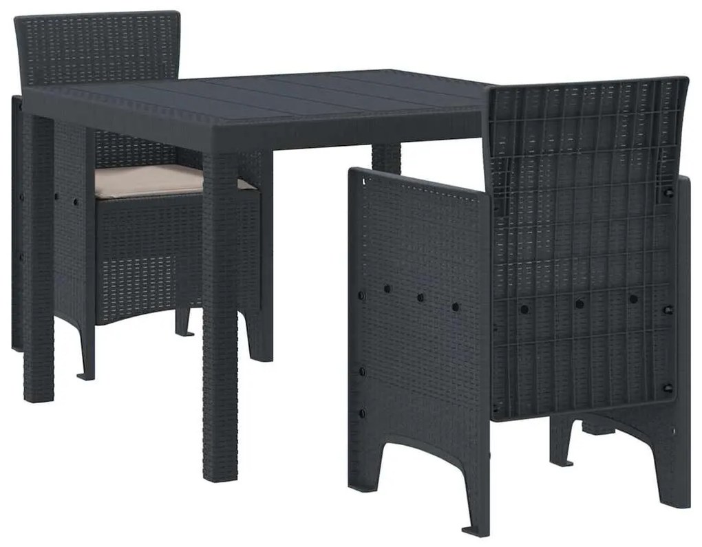 Conjunto de Jantar de Jardim 3 pcs Antracite 100 x 100 x 73 cm