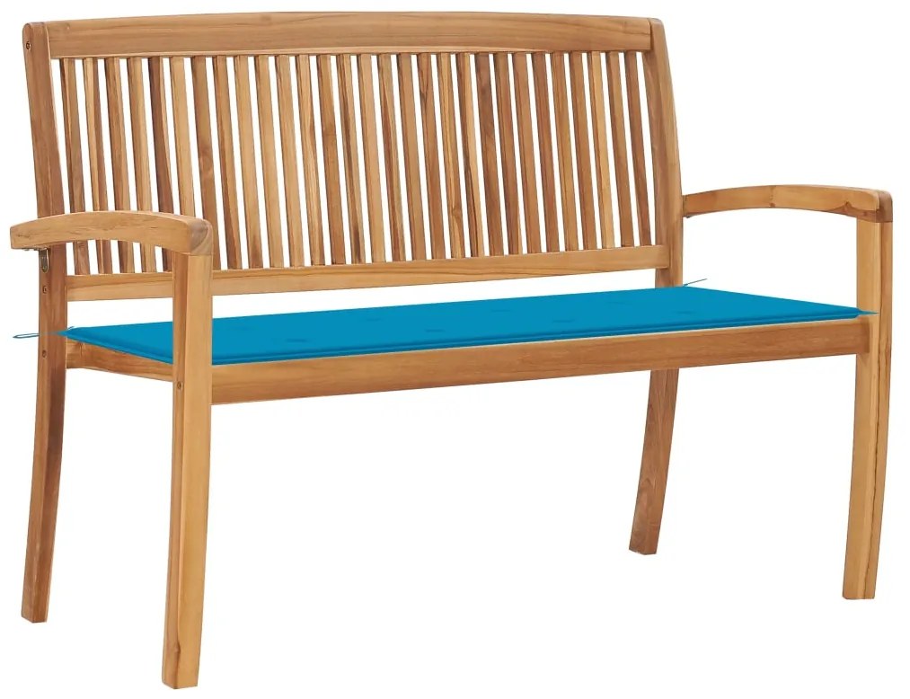 vidaXL Banco de jardim empilhável c/ almofadão 128,5 cm teca maciça