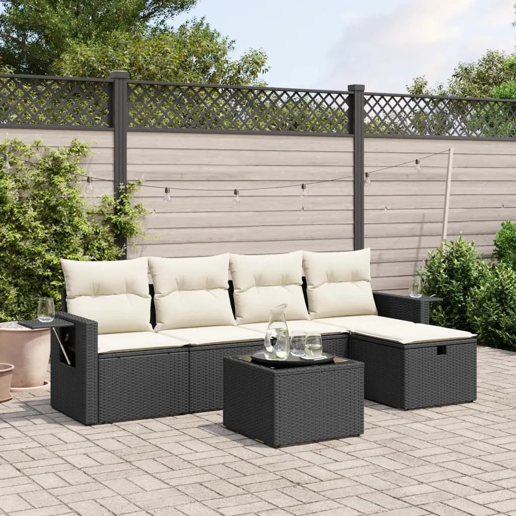 vidaXL 6 pcs conjunto sofás de jardim c/ almofadões vime PE preto