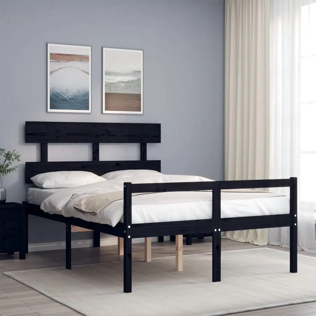 Estrutura de cama de casal c/ cabeceira madeira maciça preto