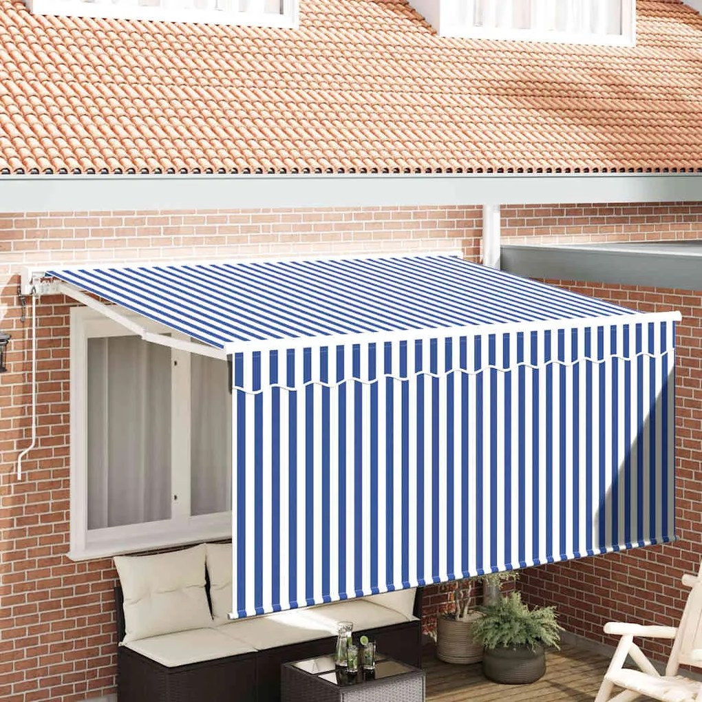 vidaXL Toldo Retrátil Azul e Branco 300 x 200 cm Poliéster e Alumínio
