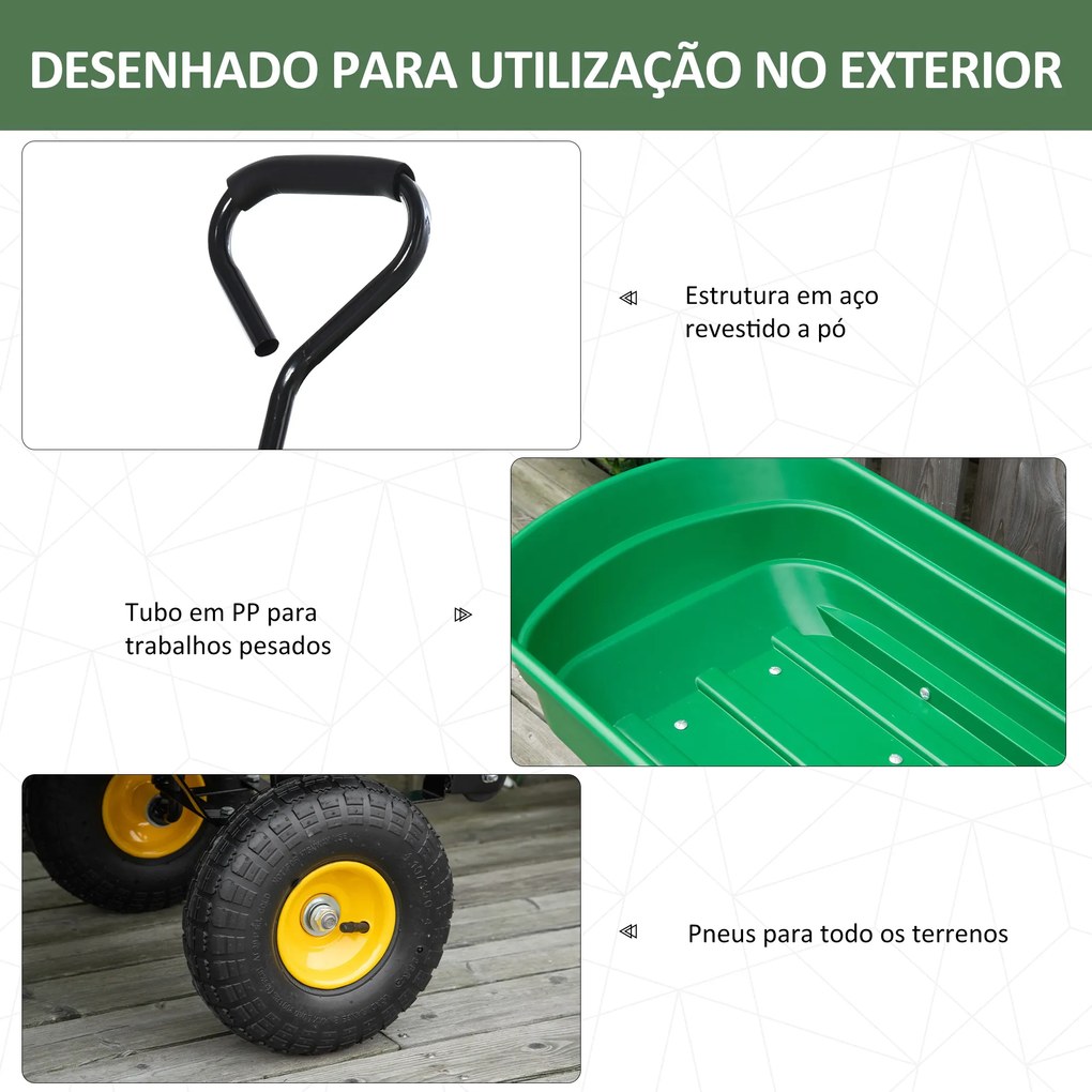 Carrinho de Jardim com Balde Inclinável até 75° Carrinho de Mão com Guiador Ajustável 109x52x94 cm Verde Escuro