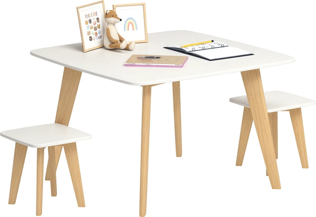 Conjunto de 1 mesa e 2 cadeiras para crianças, mobiliário versátil para o quarto ou sala de jogos, 3-8 anos branco