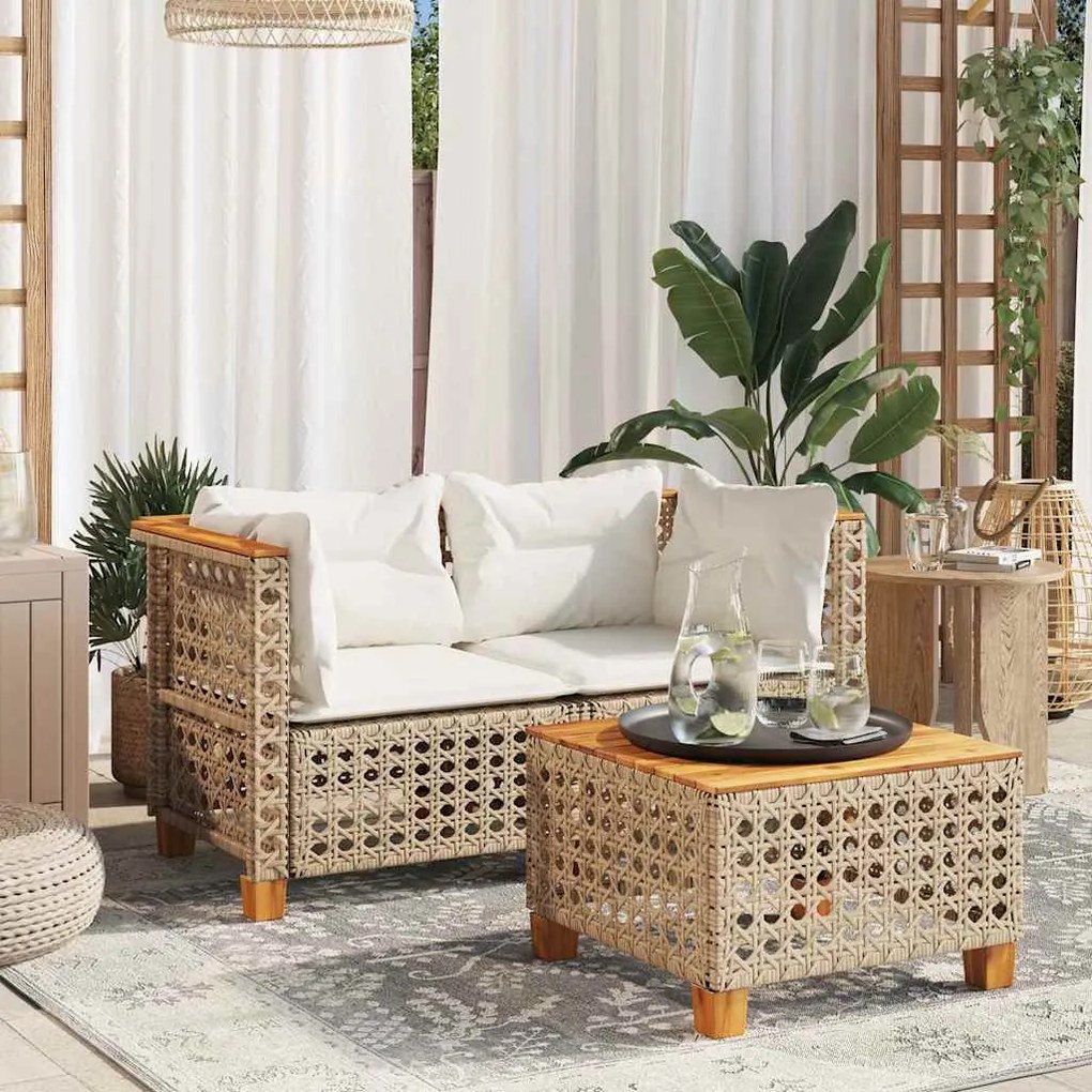 Sofás de canto para jardim com almofadões 2 pcs vime PE bege