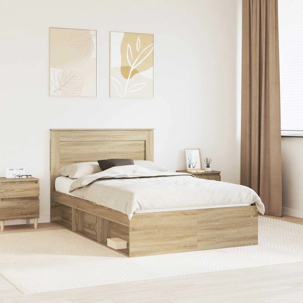 vidaXL Estrutura da Cama com cabeceira Carvalho Sonoma 135 x 190 cm