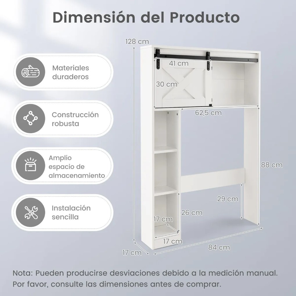 Armario de casa de banho para sanita com prateleiras nas portas 84 x 17 x 128 cm Branco