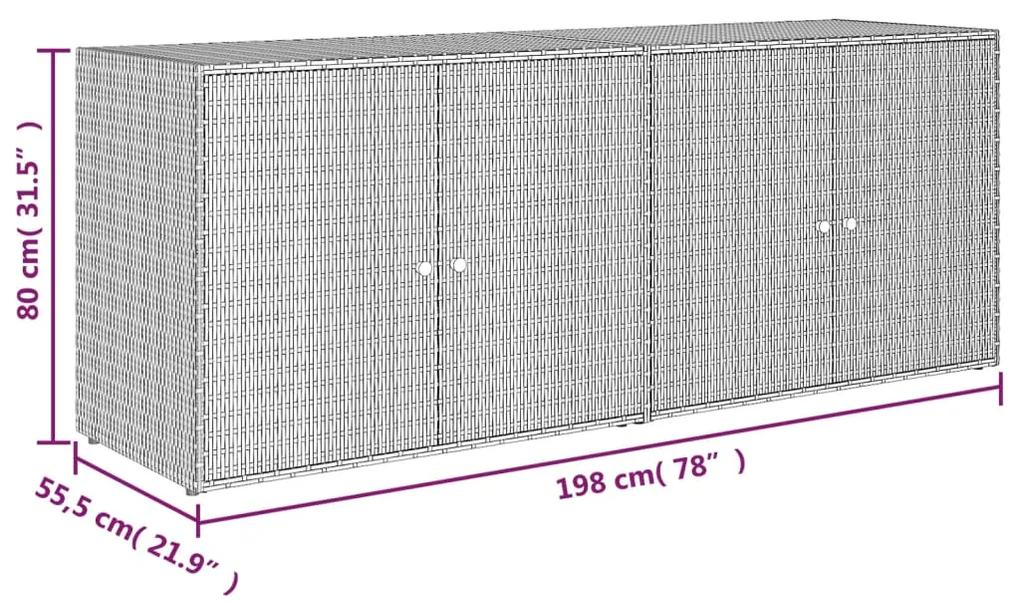 Armário de arrumação p/ jardim 198x55,5x80 cm vime PE cinzento