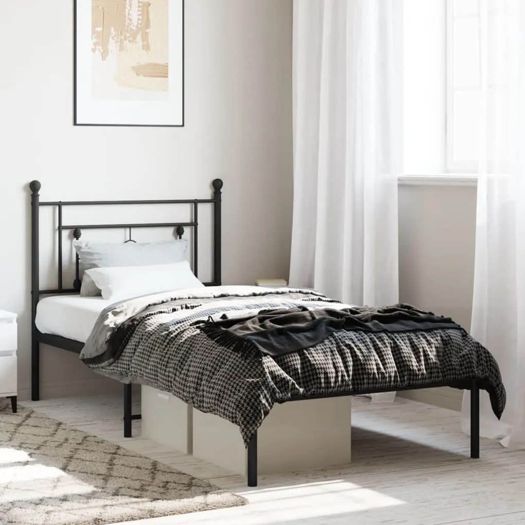 Estrutura de cama com cabeceira 90x190 cm metal preto