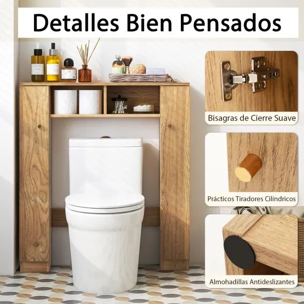 Estante para sanita Organizador de casa de banho com 2 portas e 2 compartimentos abertos 87,5 x 18 x 98 cm Natural