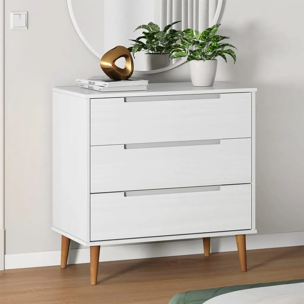 350505 vidaXL Armário de gavetas MOLDE 80x40x80 cm pinho maciço branco
