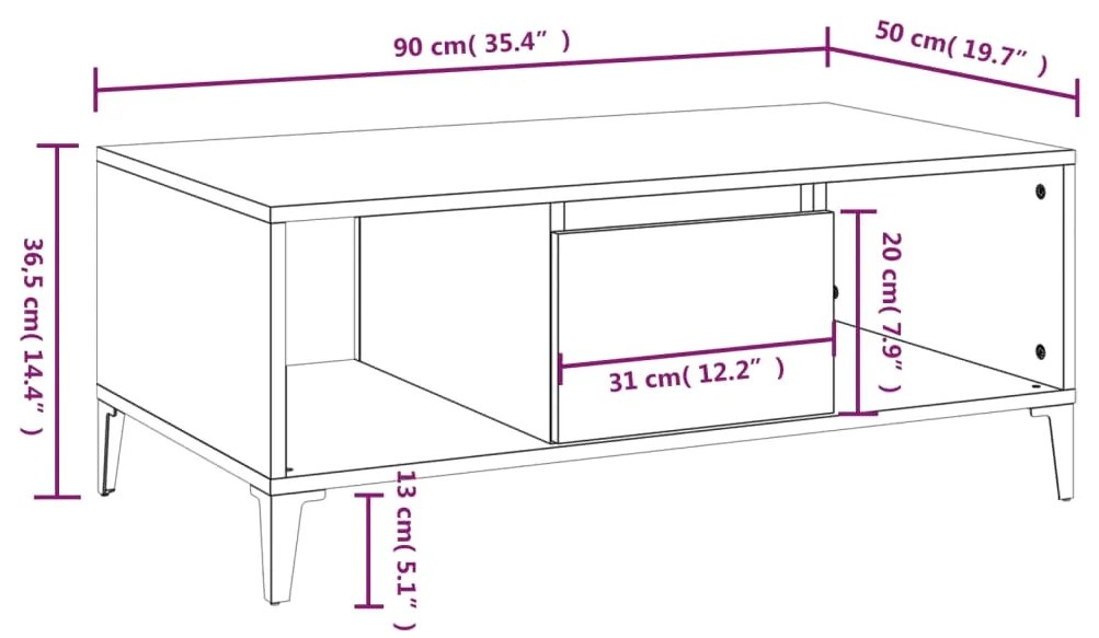 Mesa de centro 90x50x36,5 cm derivados madeira cinzento sonoma