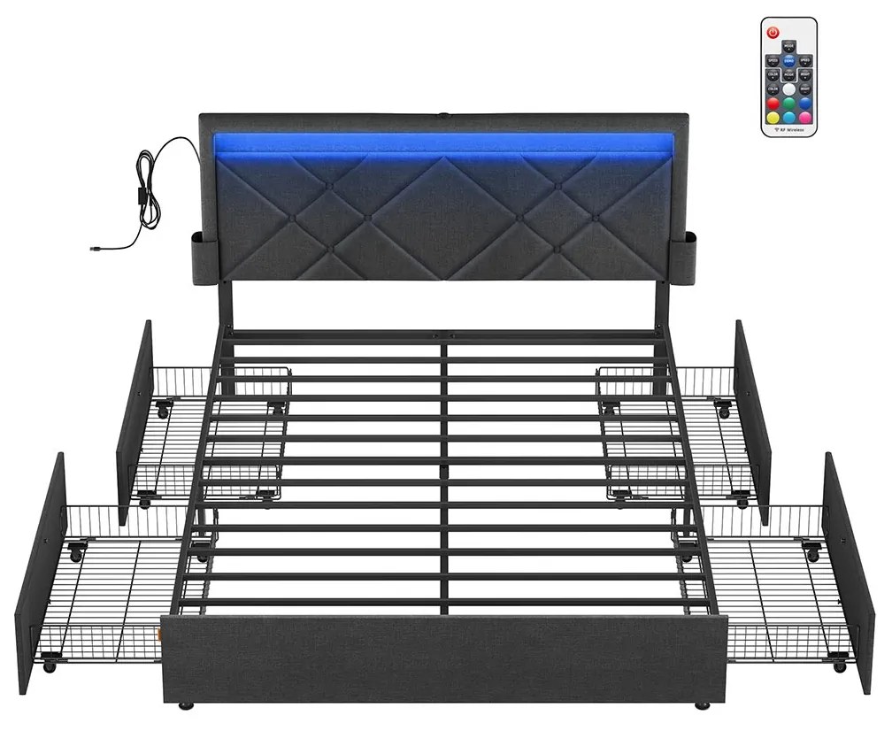 Estrutura de cama de casal para colchão de 140 x 200 cm (COLCHÃO NÃO INCLUIDO) com cabeceira cinza