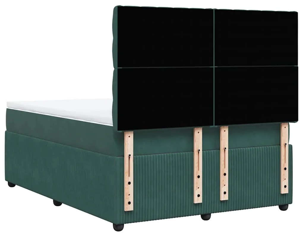 Cama com molas/colchão 140x200 cm veludo verde-escuro