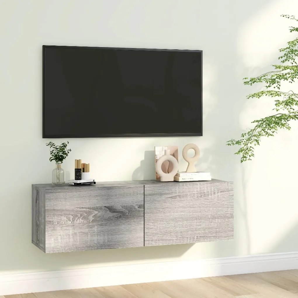 Móvel parede TV 100x30x30 cm derivados de madeira cinza sonoma