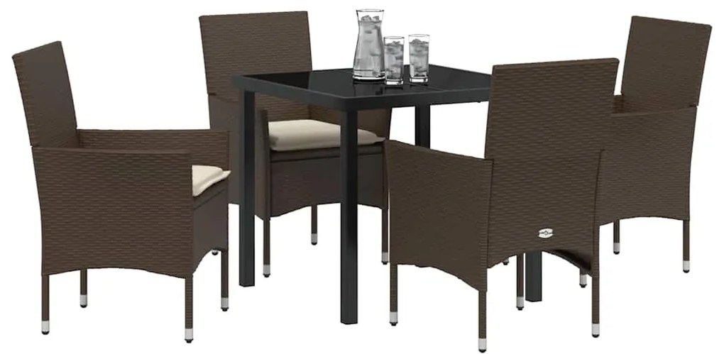 Conjunto de Jantar de Jardim com 5 Peças e Almofadas Marrons em Rattan