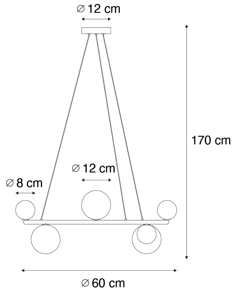 Candeeiro suspenso preto com vidro fumê redondo 8 luzes - Mônaco Design,Moderno