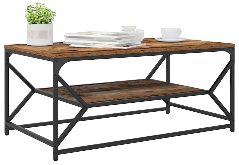 Mesa de Centro vidaXL com Prateleira em Madeira Antiga 90x50x40 cm em