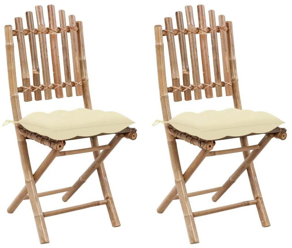vidaXL Cadeiras de jardim dobráveis c/ almofadões 2 pcs bambu